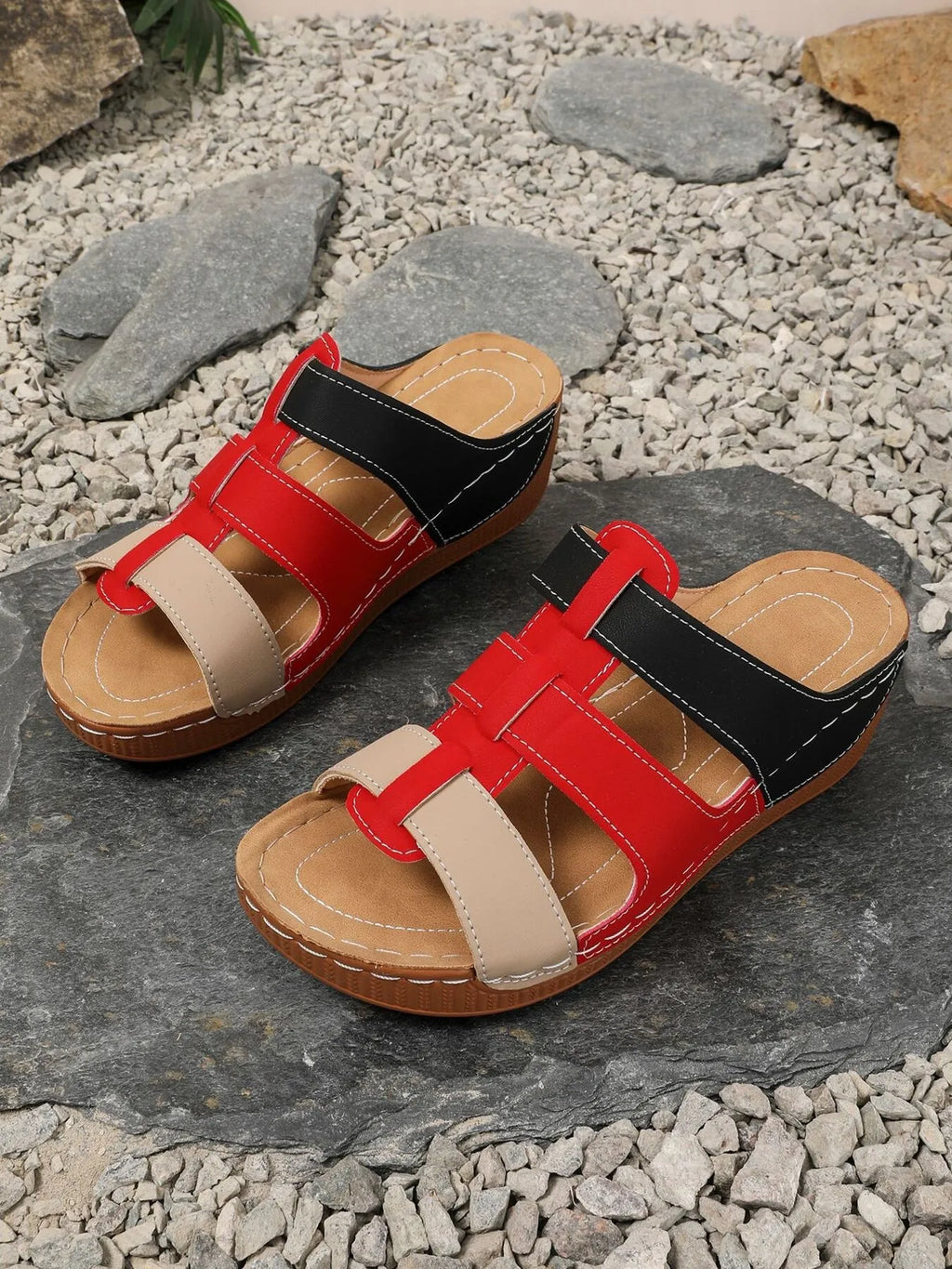 Contrast Cutout Open Toe Sandals