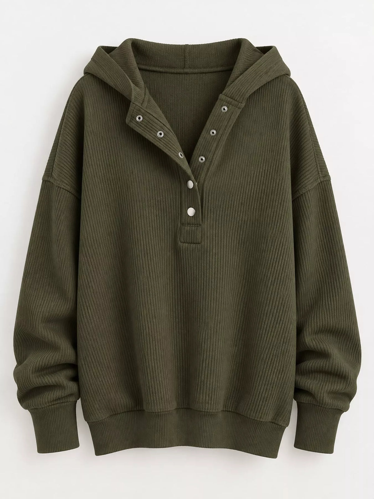 Full Size Snap Button Placket Dropped Shoulder Hoodie Plus Size