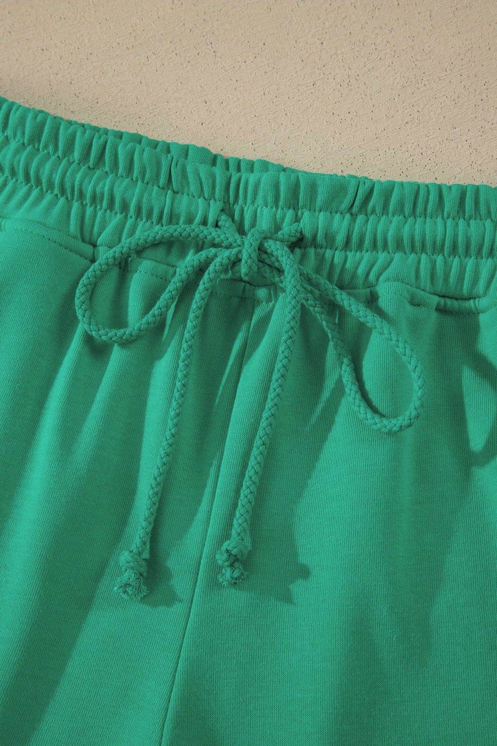 Sea Green Solid Color Loose Tee Drawstring Shorts 2pcs Outfit
