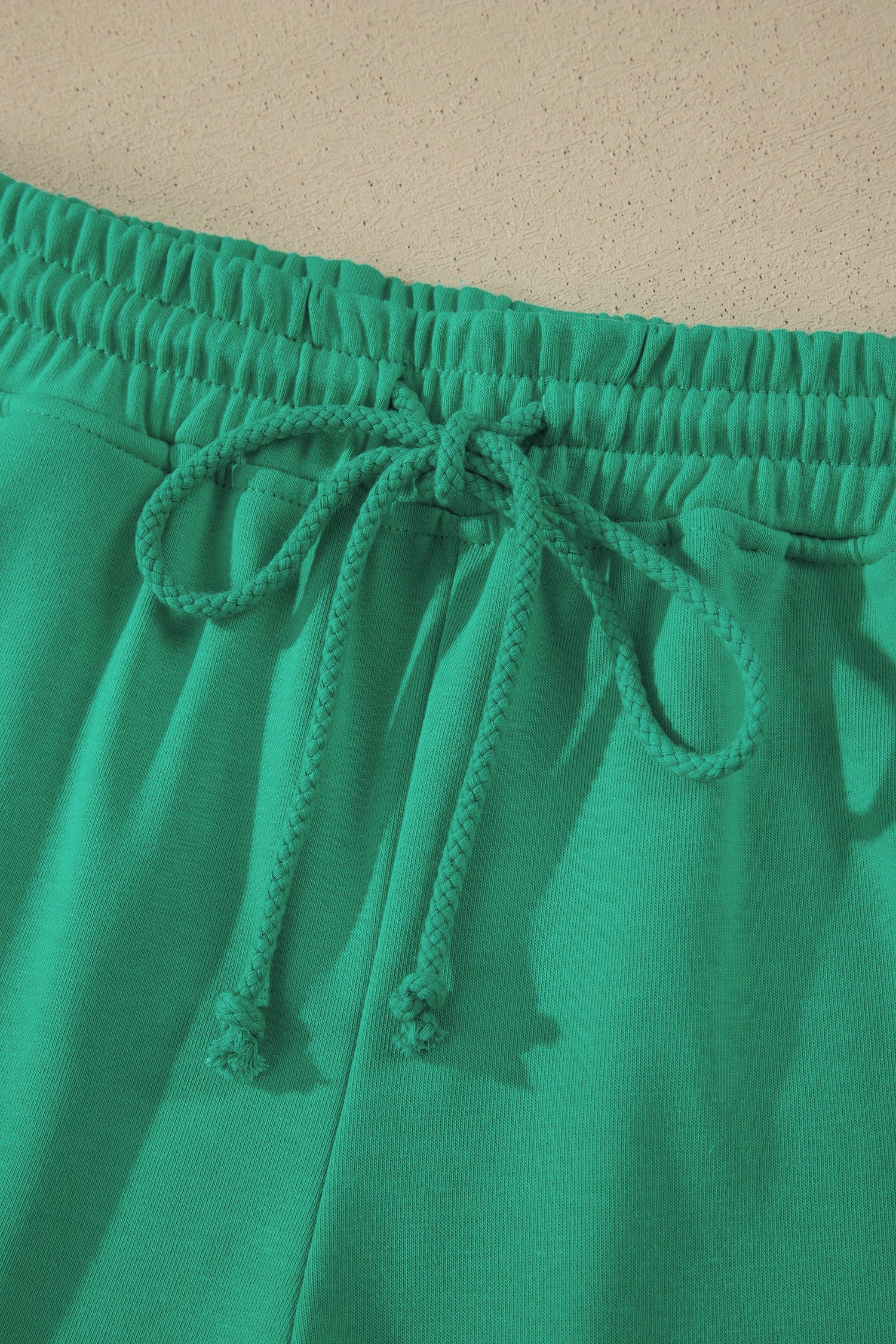 Sea Green Solid Color Loose Tee Drawstring Shorts 2pcs Outfit