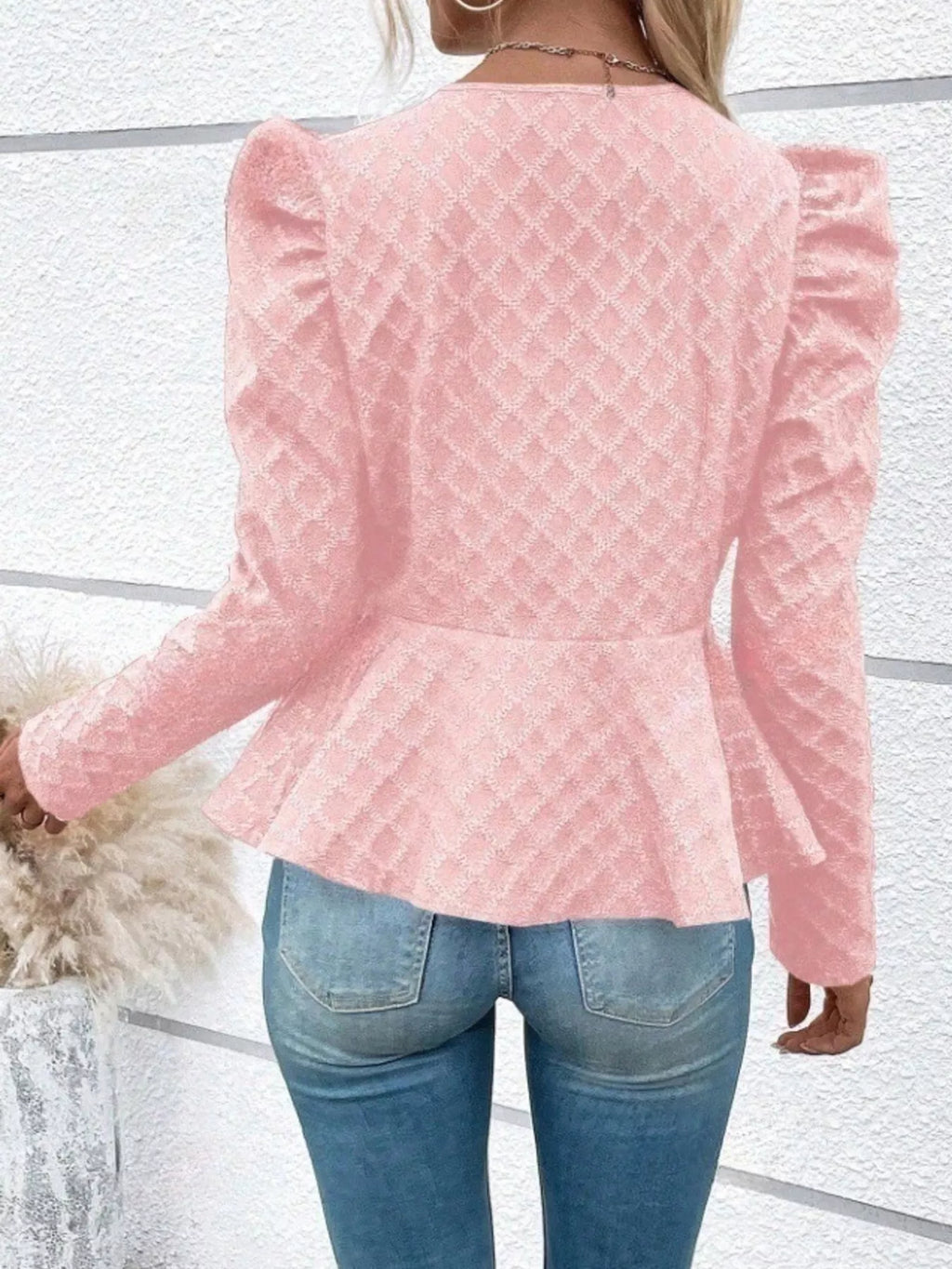 Puff Sleeve Textured Jacquard Jacket