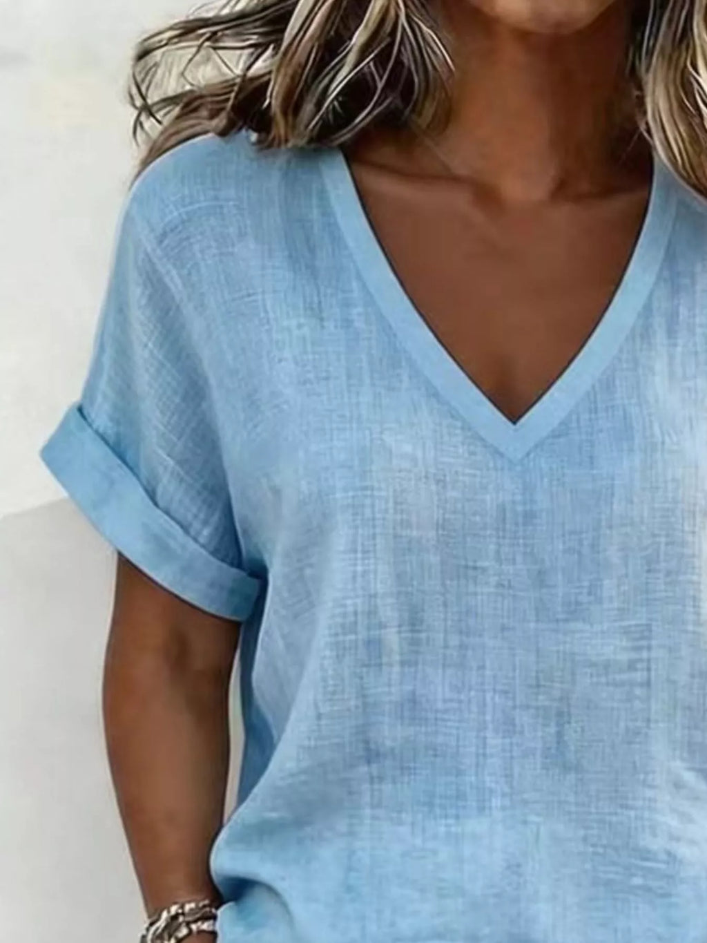 V-Neck Linen Blend Short Sleeve Top and Shorts Set