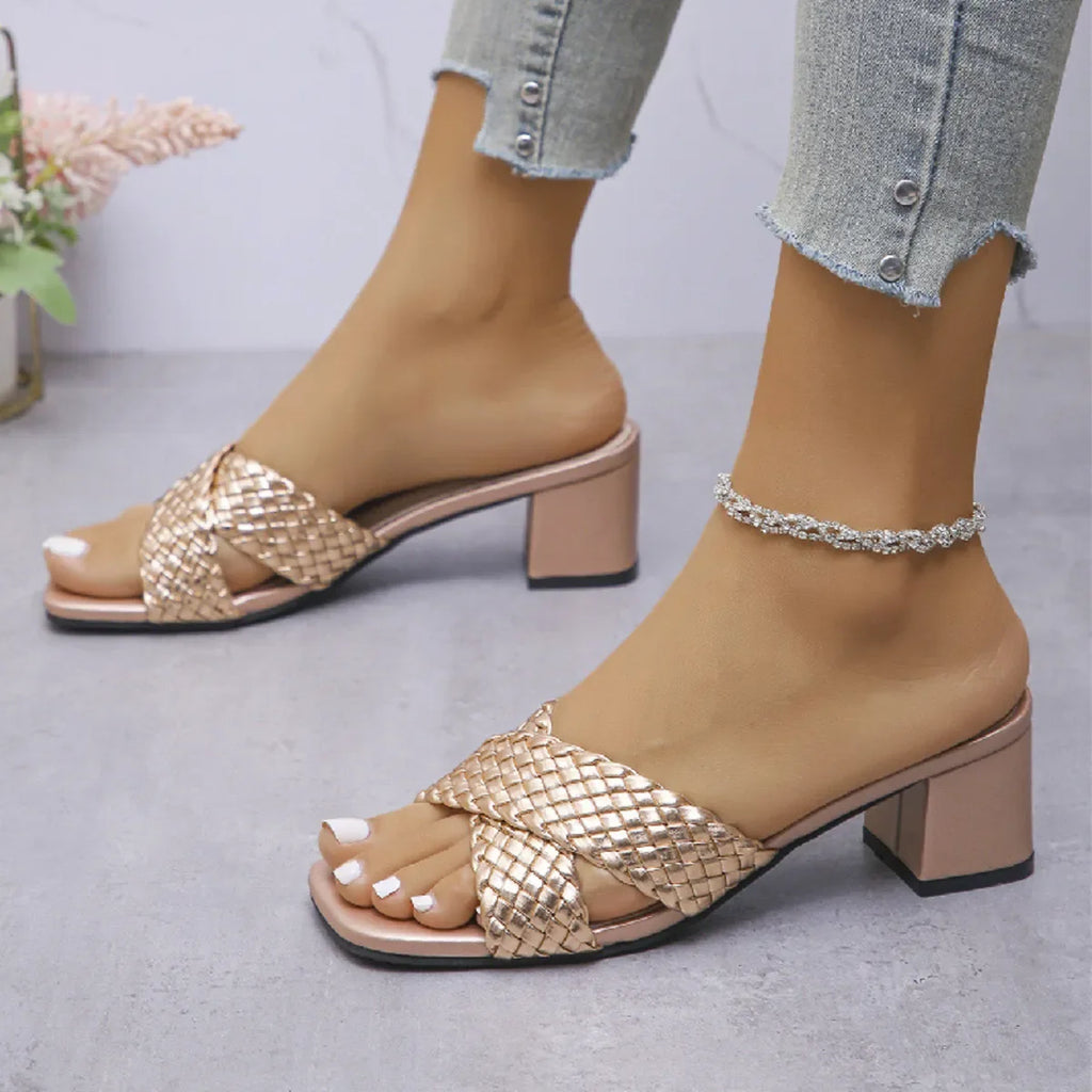 Crisscross Block Heels Sandals