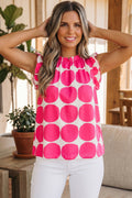 Rose Polka Dot Print Frilled Round Neck Shift Tank Top