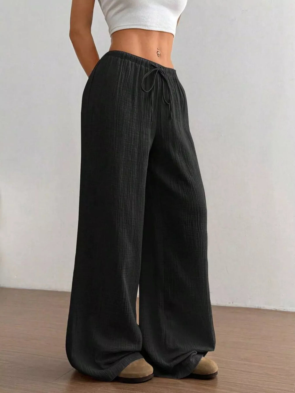 Wide-Leg Drawstring Pants
