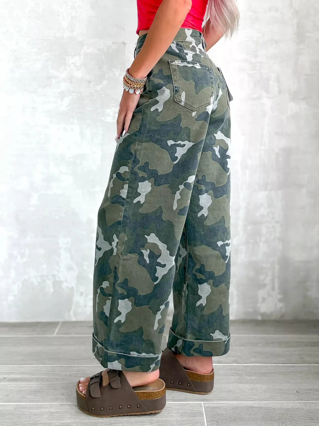 High-Waisted Camouflage Wide-Leg Jeans