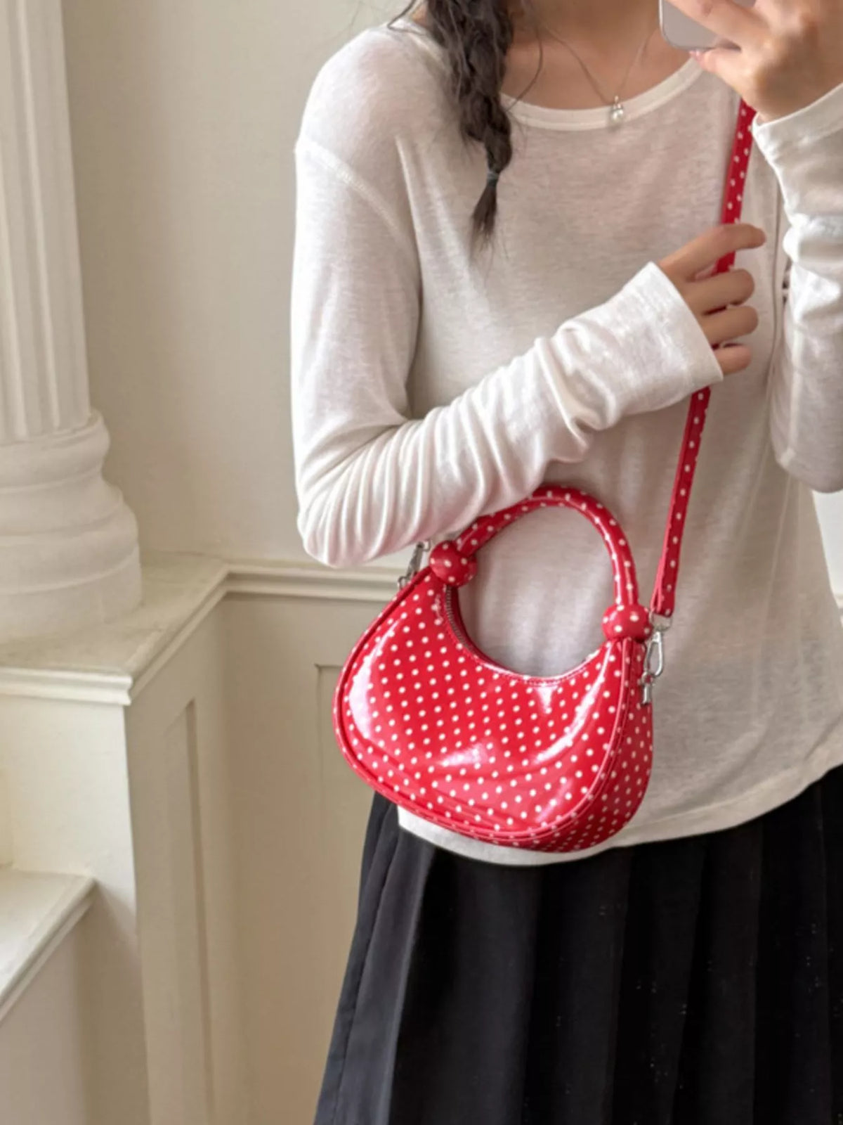 Polka Dot Crescent Crossbody Bag