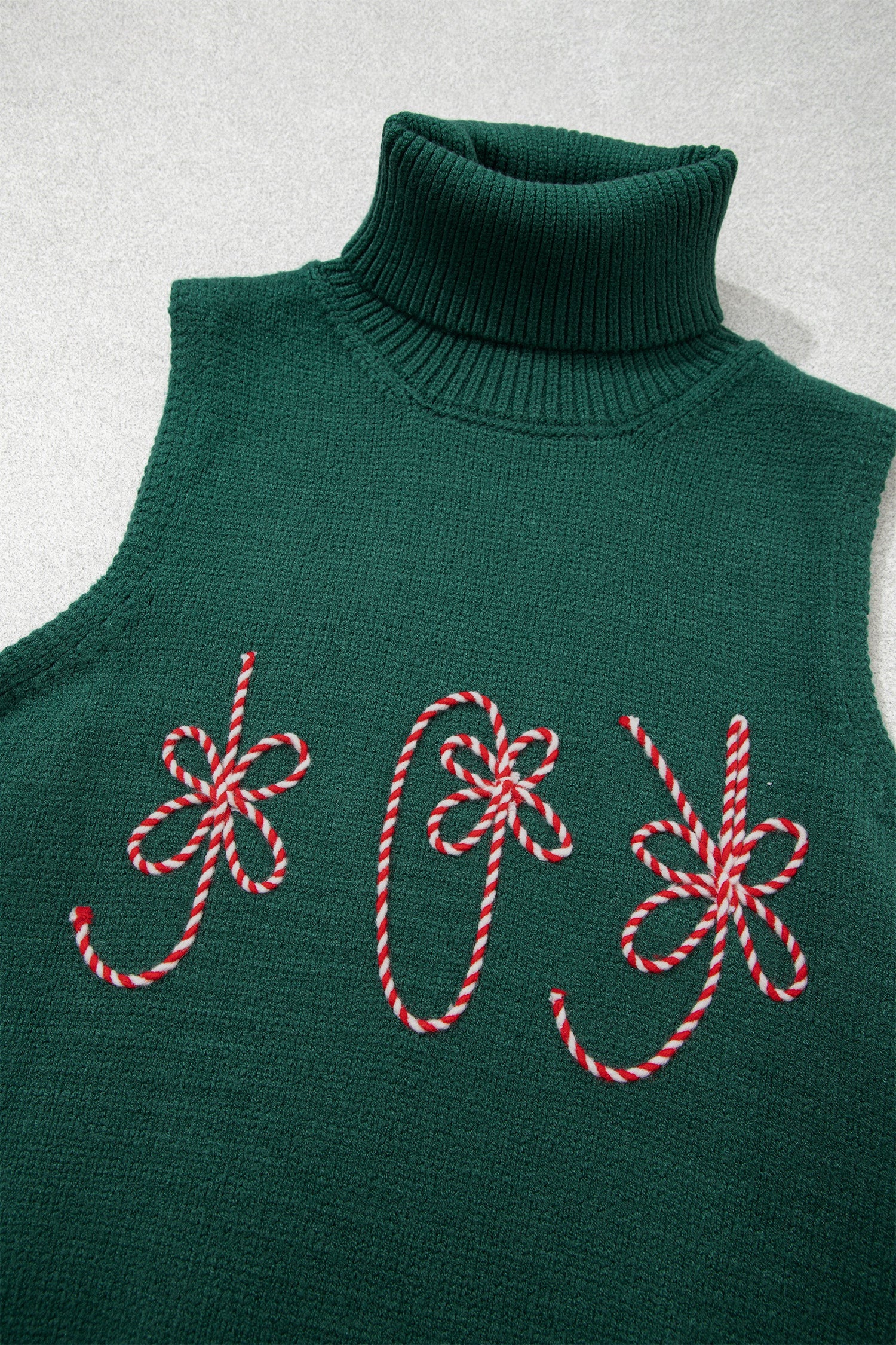 Evergreen High Neck Sleeveless Embroidered Knit Sweater Vest