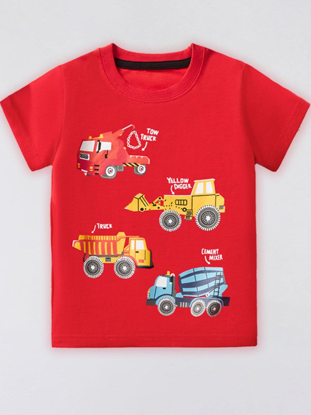 Children's Cartoon Construction Vehicle Print Short Sleeve T-Shirt