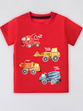 Children's Cartoon Construction Vehicle Print Short Sleeve T-Shirt