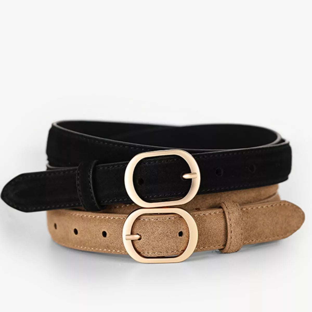 Leather Belt with Golden Buckle