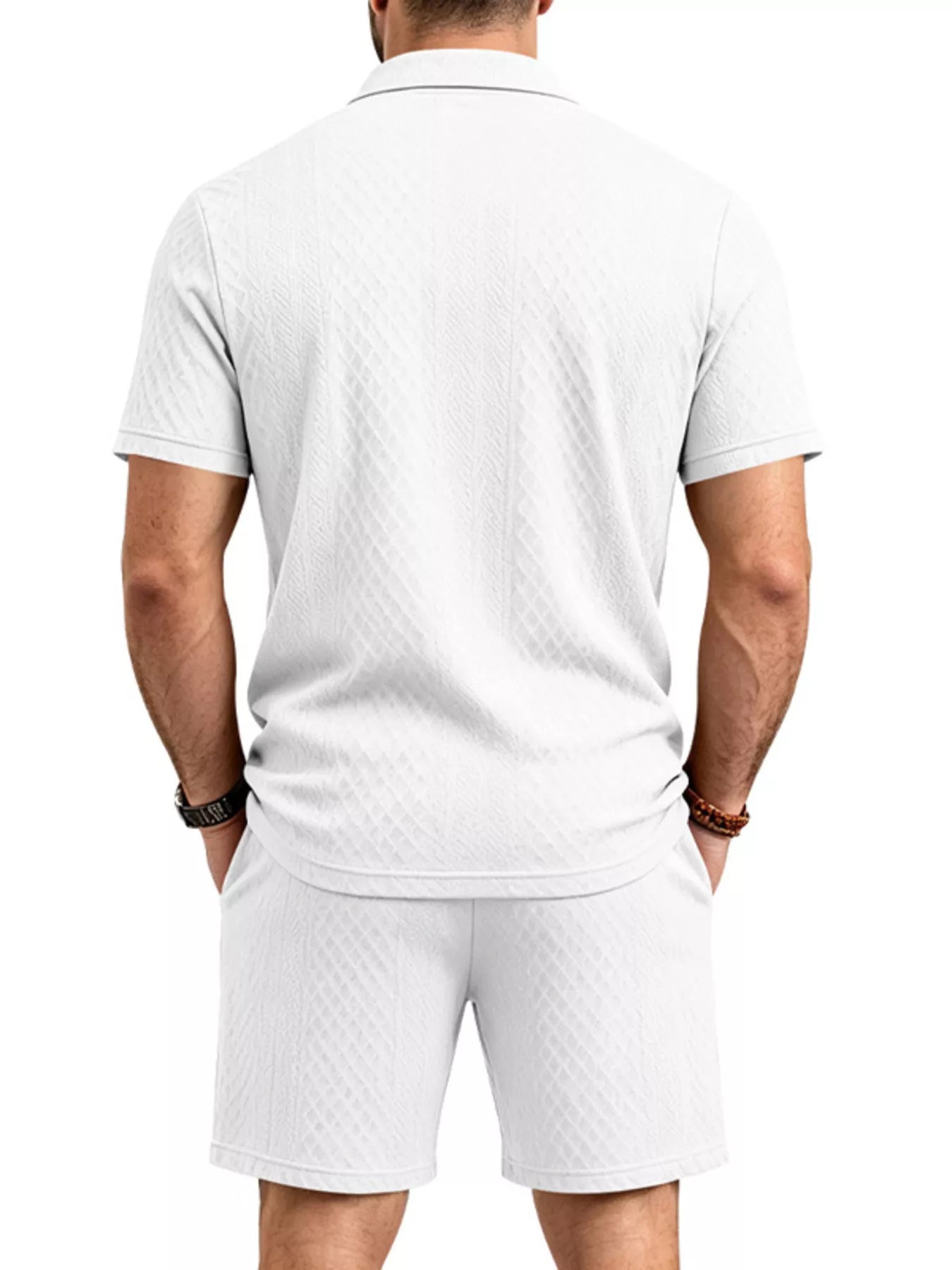 Men's Full Size Textured Short Sleeve Polo and Shorts Set Plus Size