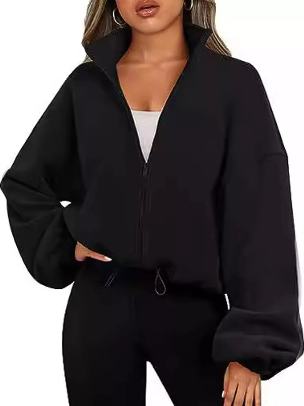 Drawstring Hem Zip Up Jacket