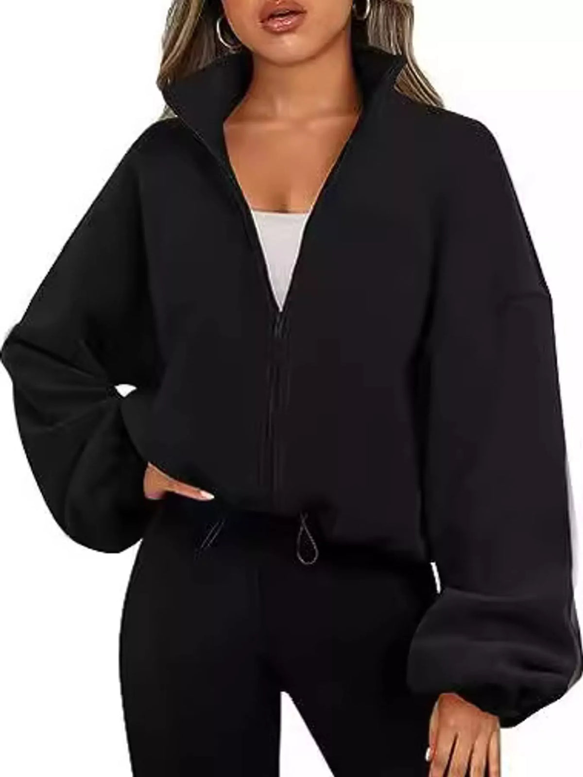 Drawstring Hem Zip Up Jacket