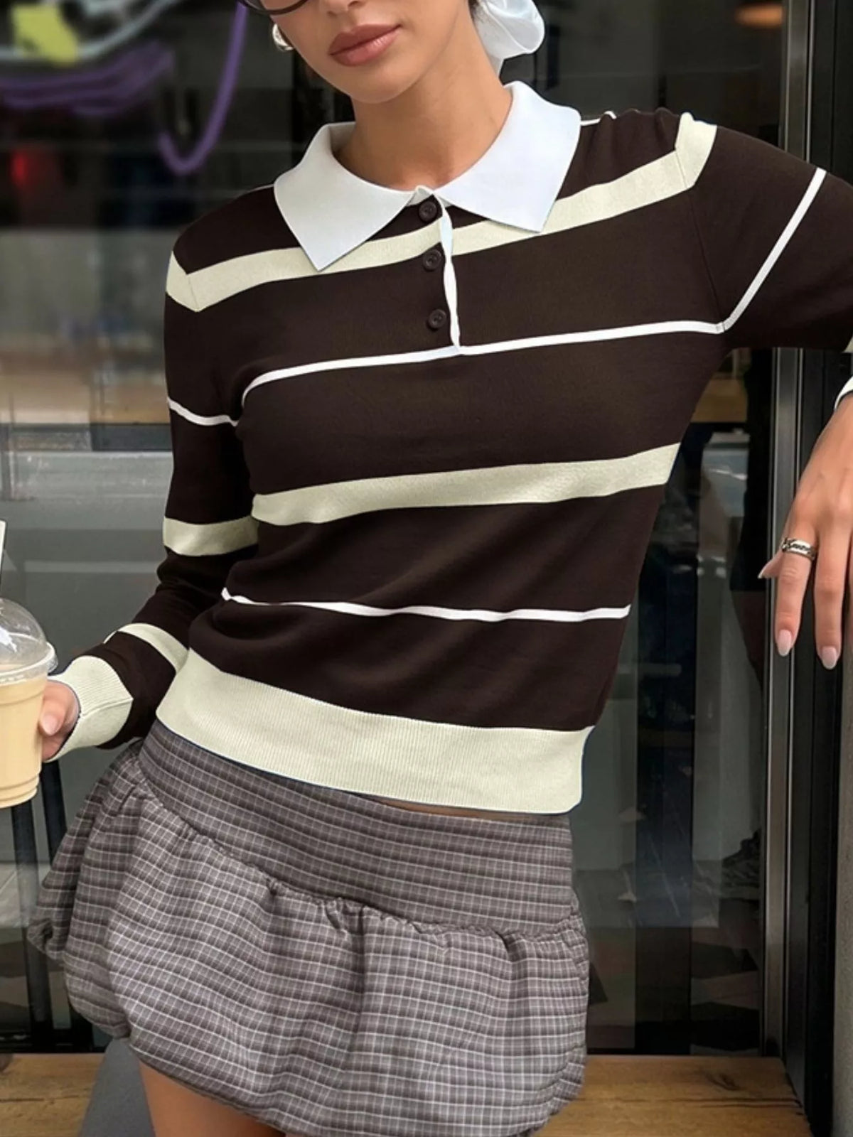 Striped Polo Collar Sweater