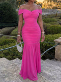 Off-Shoulder Ruched Mermaid Maxi Dress