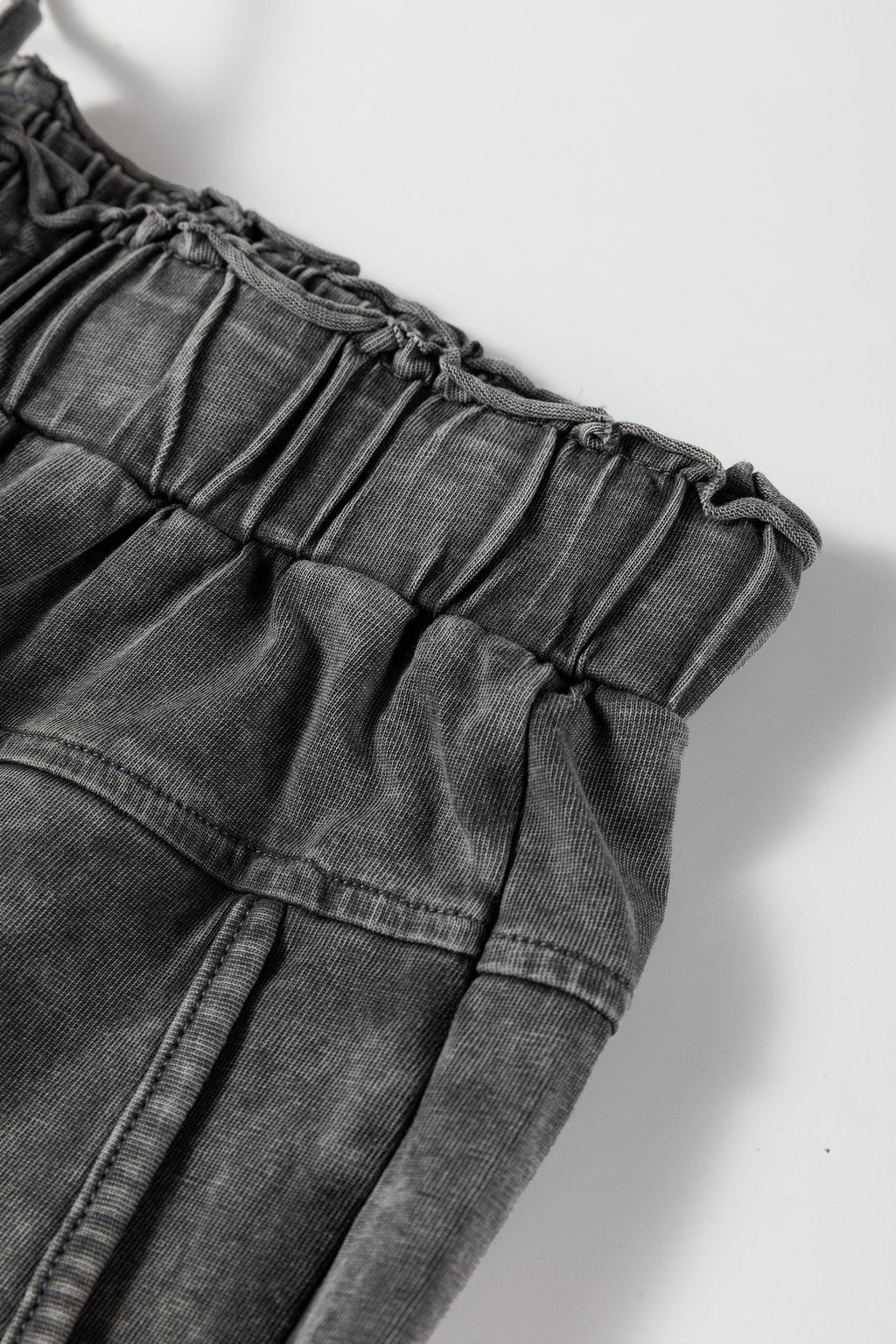 Medium Grey Mineral Wash Lace-up High Waist Raw Hem Patched Pocket Pants