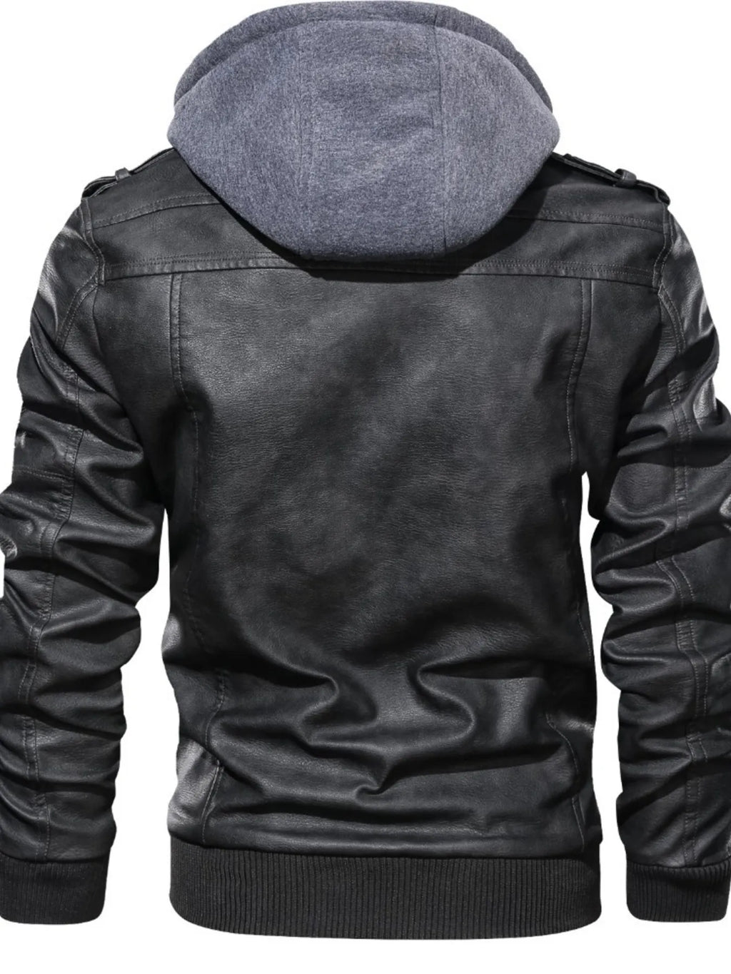 Men's Full Size Hooded Faux Leather Motorcycle Jacket Plus Size