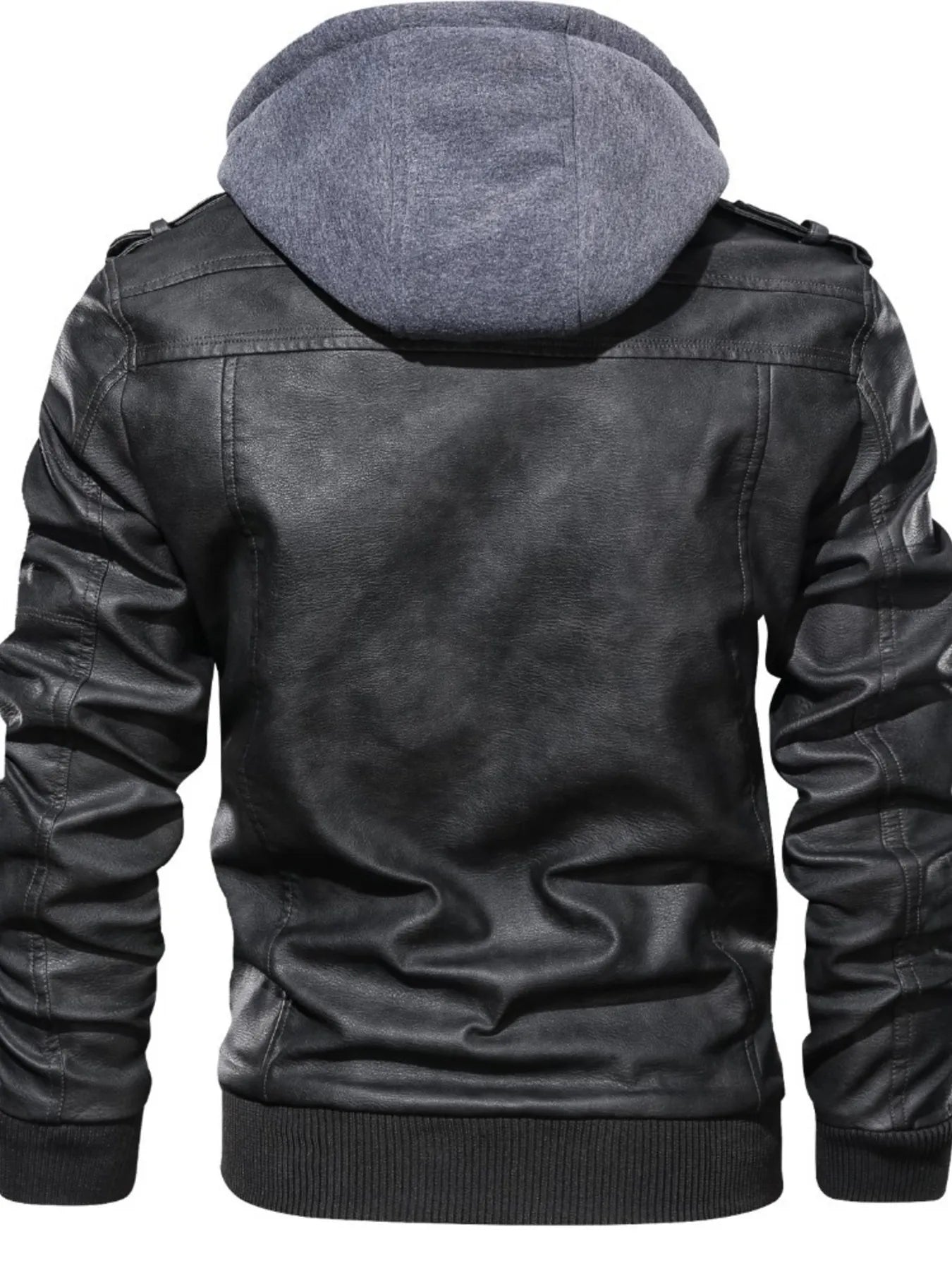 Men's Full Size Hooded Faux Leather Motorcycle Jacket Plus Size