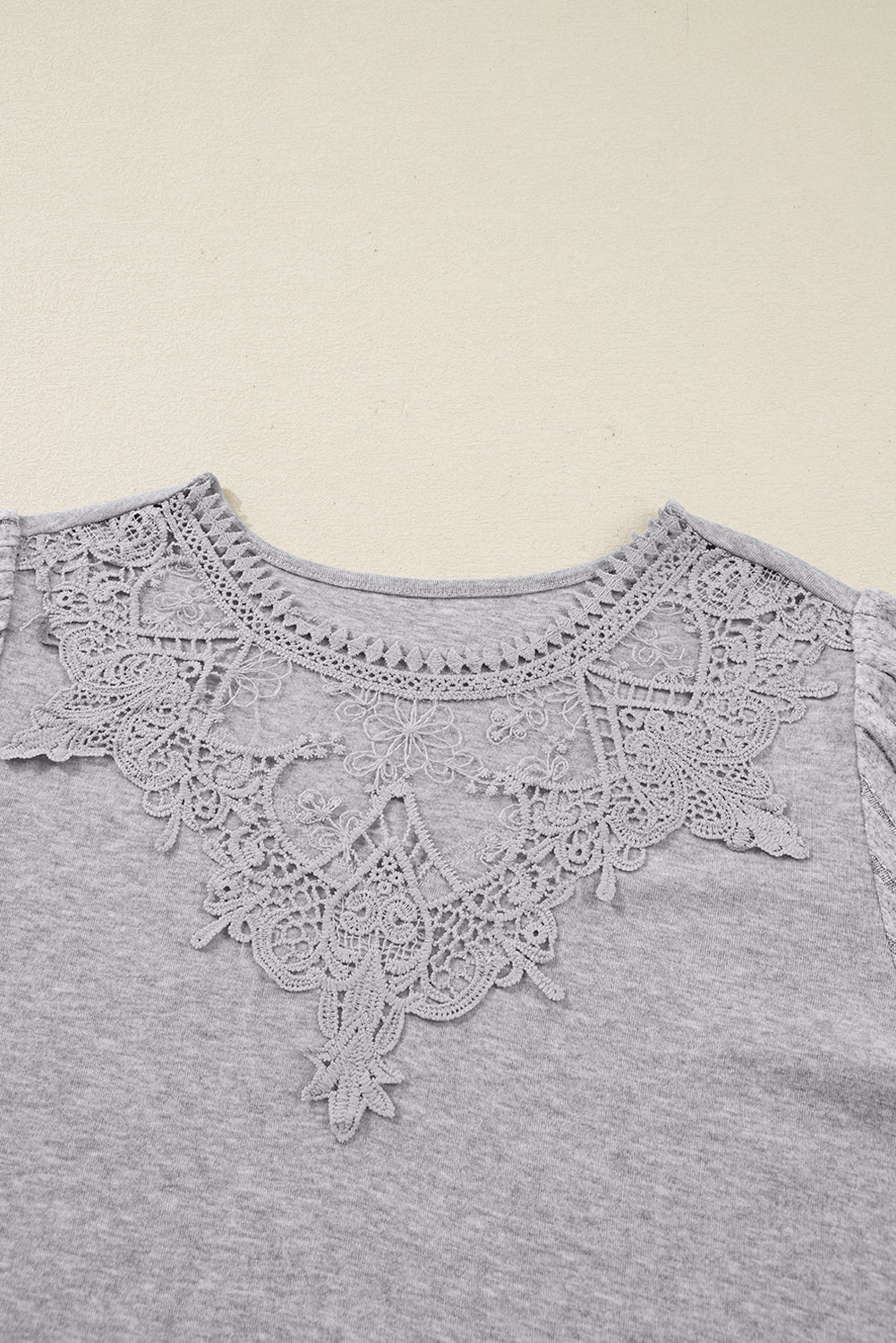 Hollow Lace Ribbed Knit Patchwork Long Sleeve Top