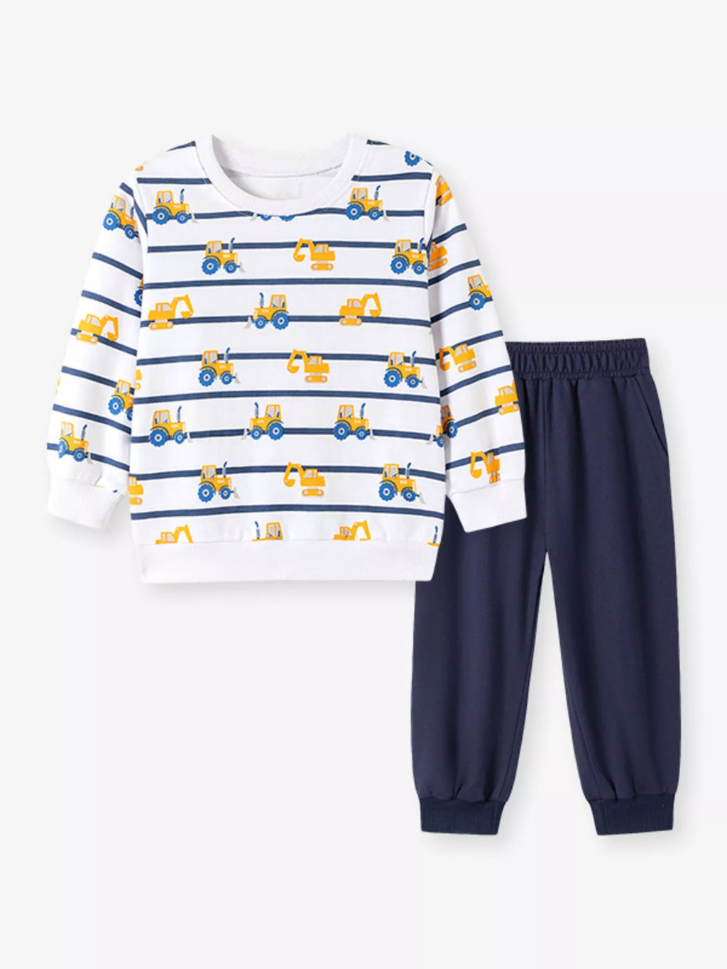 Children's Construction Vehicle Print Long Sleeve Sweatshirt and Pants Set