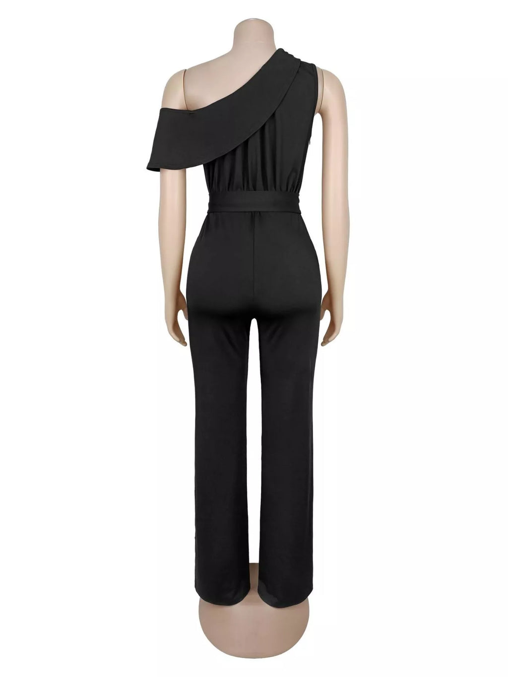 One-Shoulder Draped Wide Leg Jumpsuit