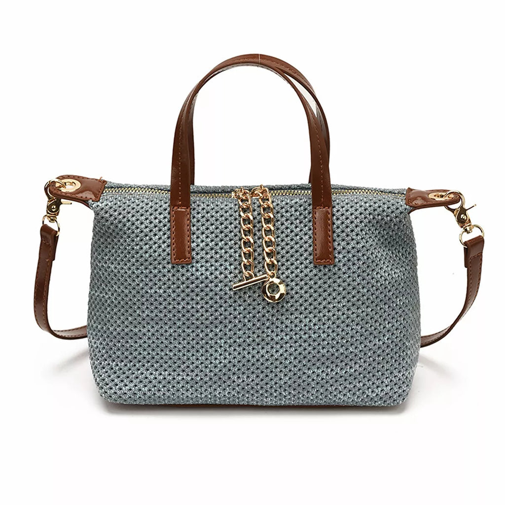 Woven Crossbody Bag with Leather Accents