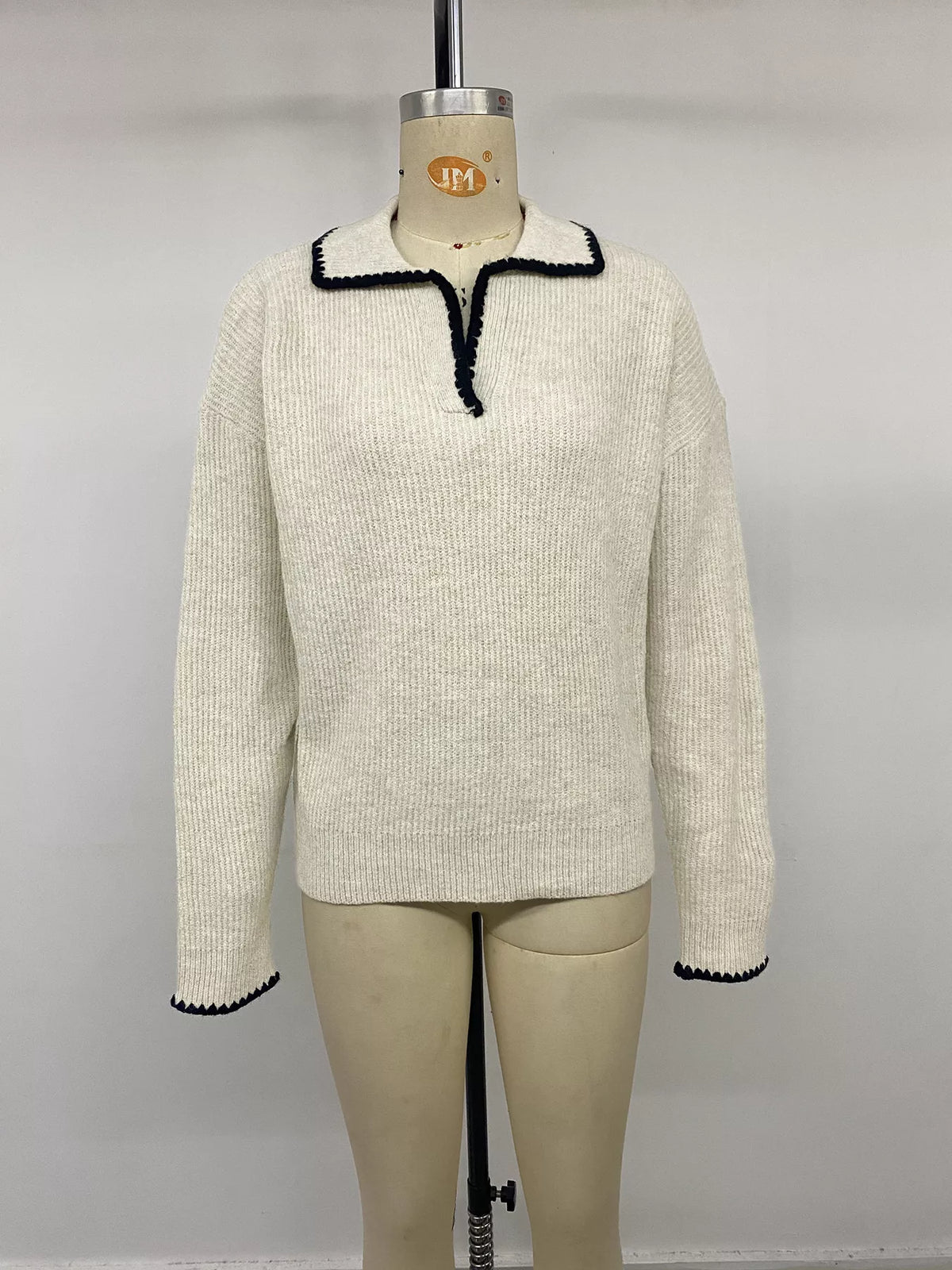 Contrast Trim Dropped Shoulder Sweater
