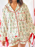Beige Nutcracker Print Long Sleeve Top and Shorts Lounge Set