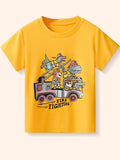 Children's Cartoon Firefighter Graphic Short Sleeve T-Shirt