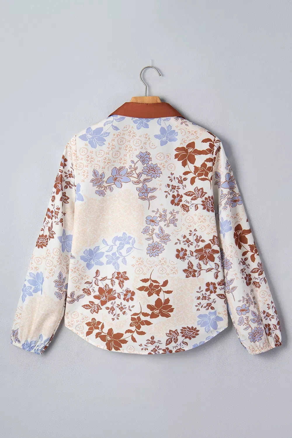 Floral Print Colorblock V Neck Long Sleeve Blouse