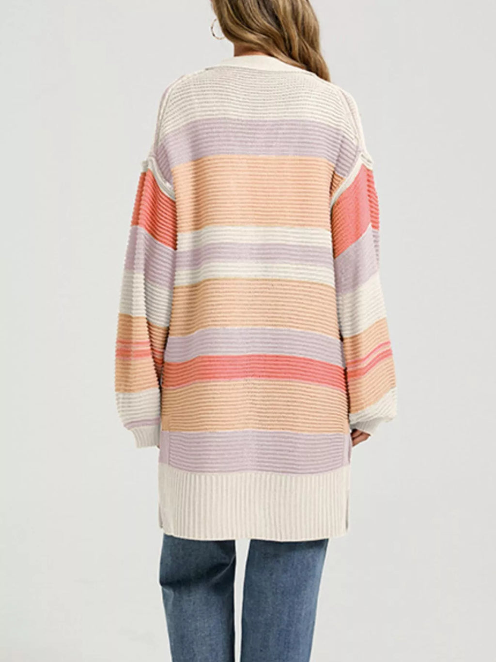 Color Block Striped Open Front Cardigan