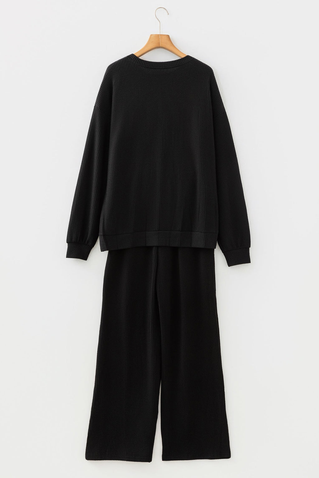 Black MERRY Corded Long Sleeve Top and Pockets Pants Set