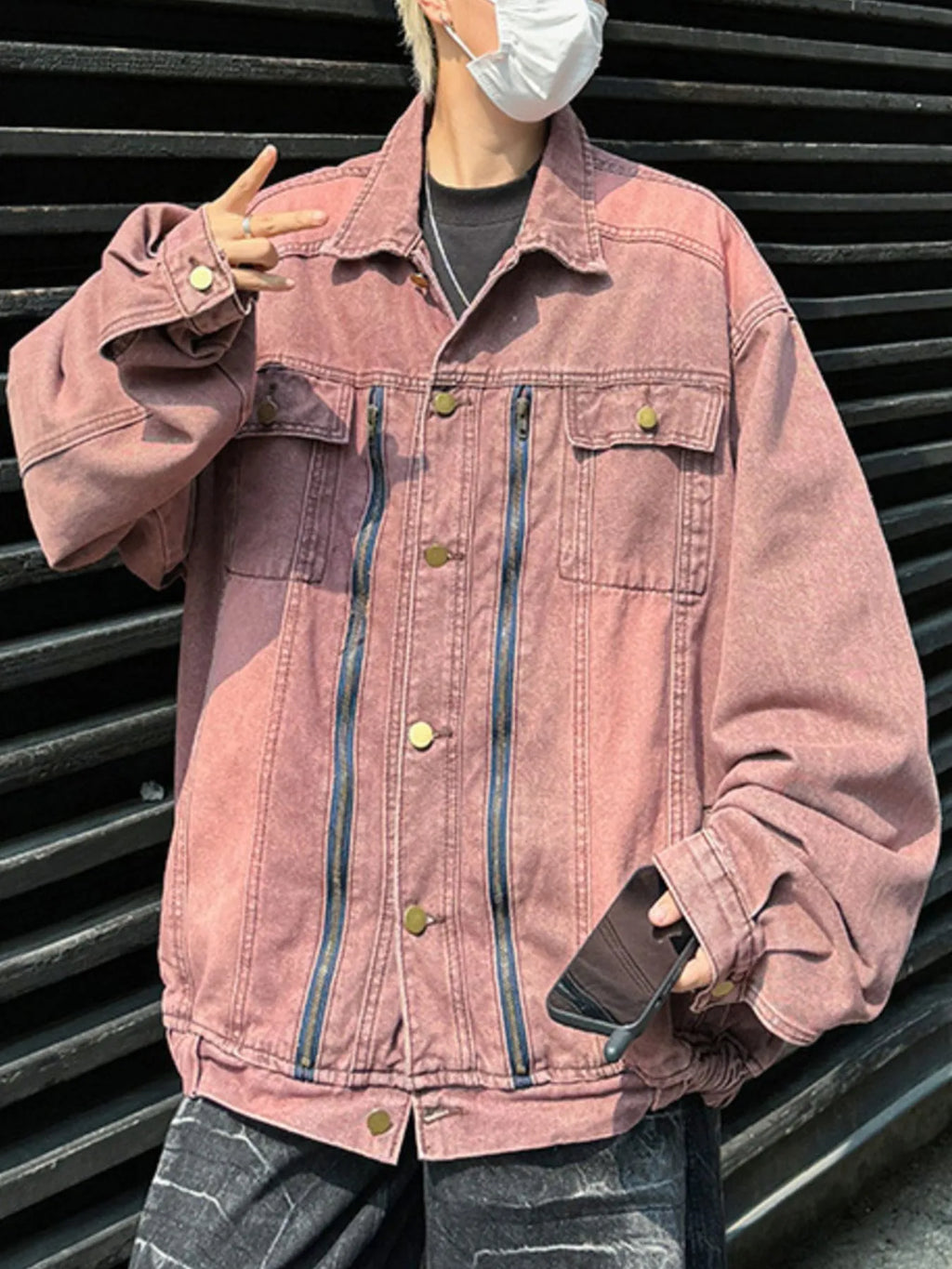 Men's Plus Size Button Up Long Sleeve Denim Jacket
