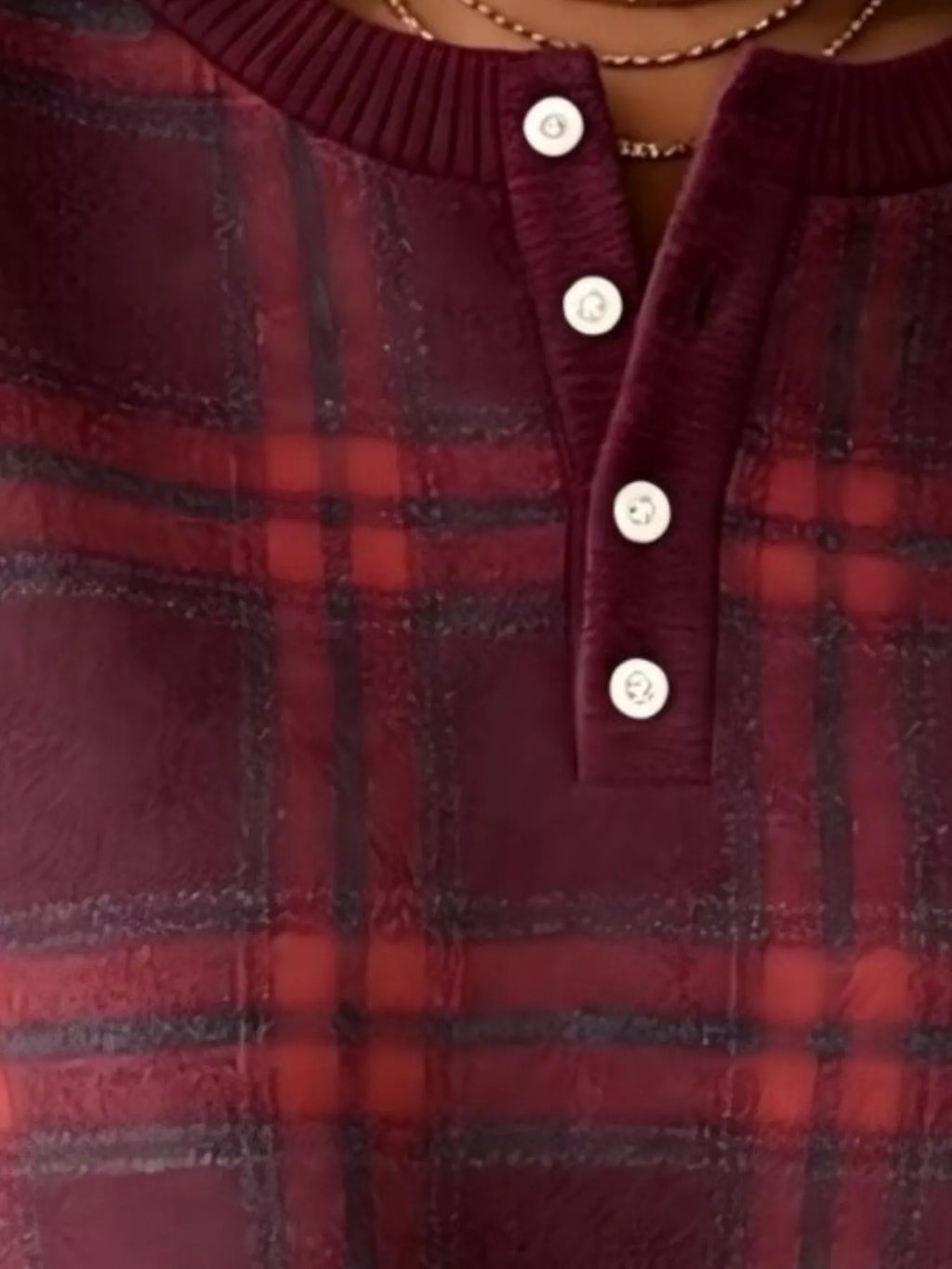 Full Size Plaid Button Detail Long Sleeve Sweatshirt Plus Size