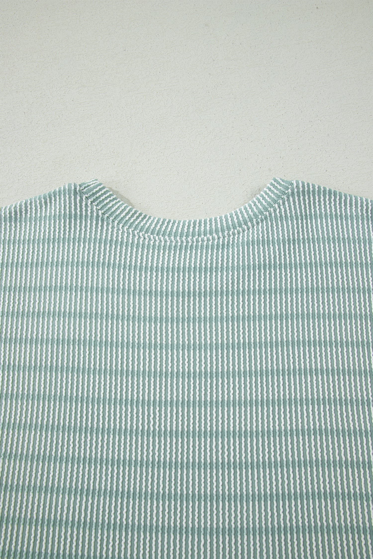 Green Stripe Raised Rib Loose Tee Drawstring Elastic Waist 2pcs Short Set