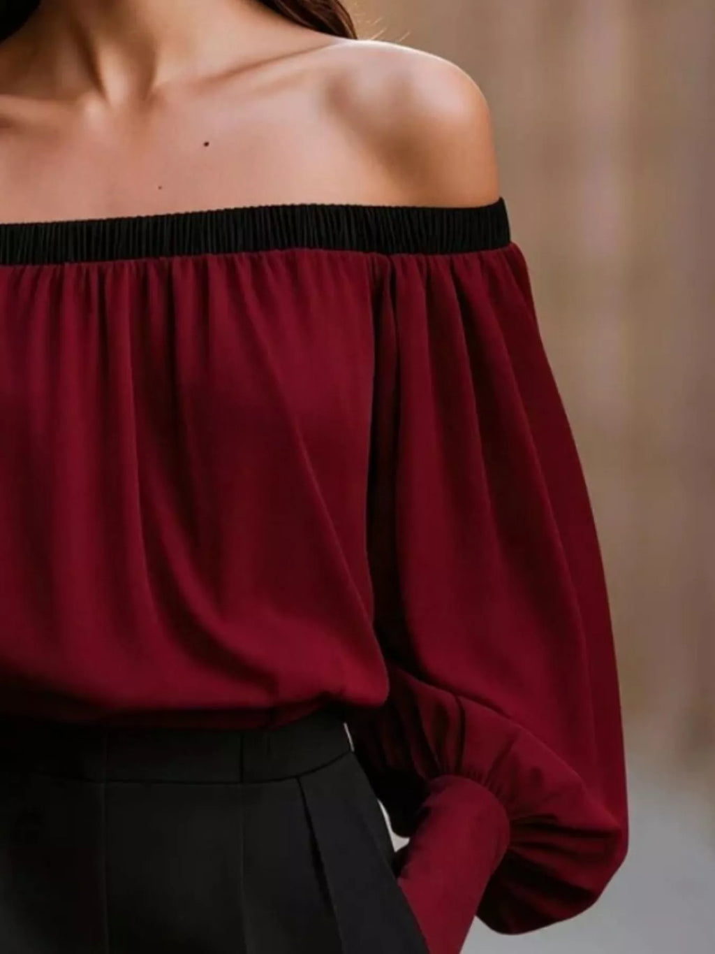 Off Shoulder Lantern Sleeve Blouse