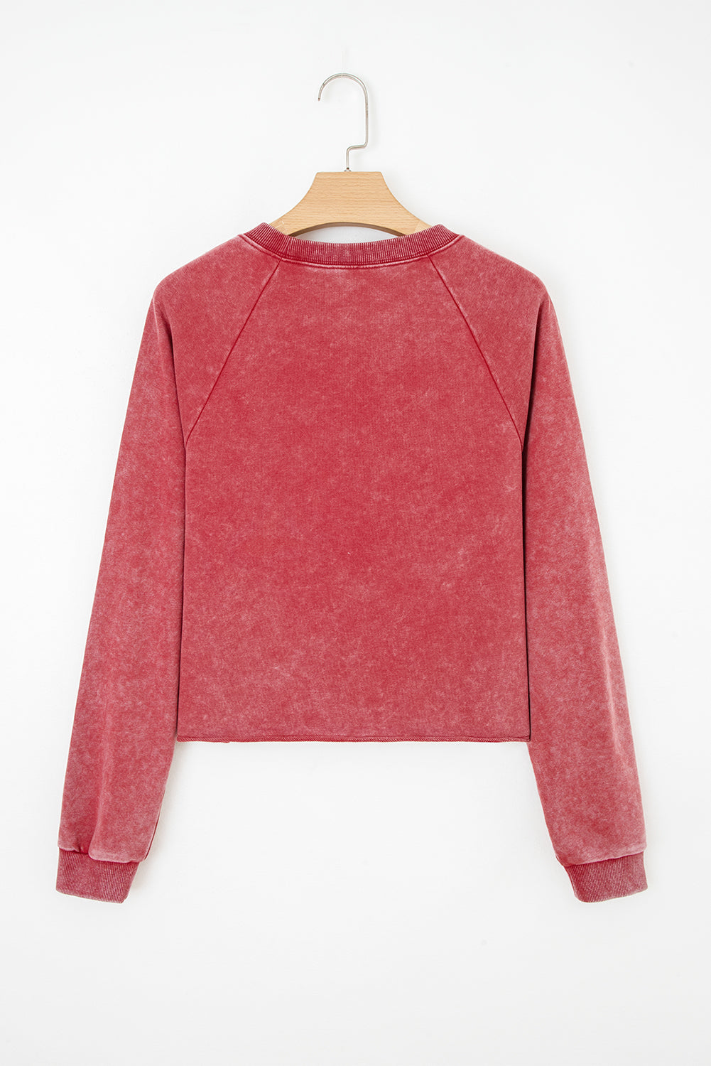 Solid Mineral Wash Raglan Sleeve Raw Hem Sweatshirt