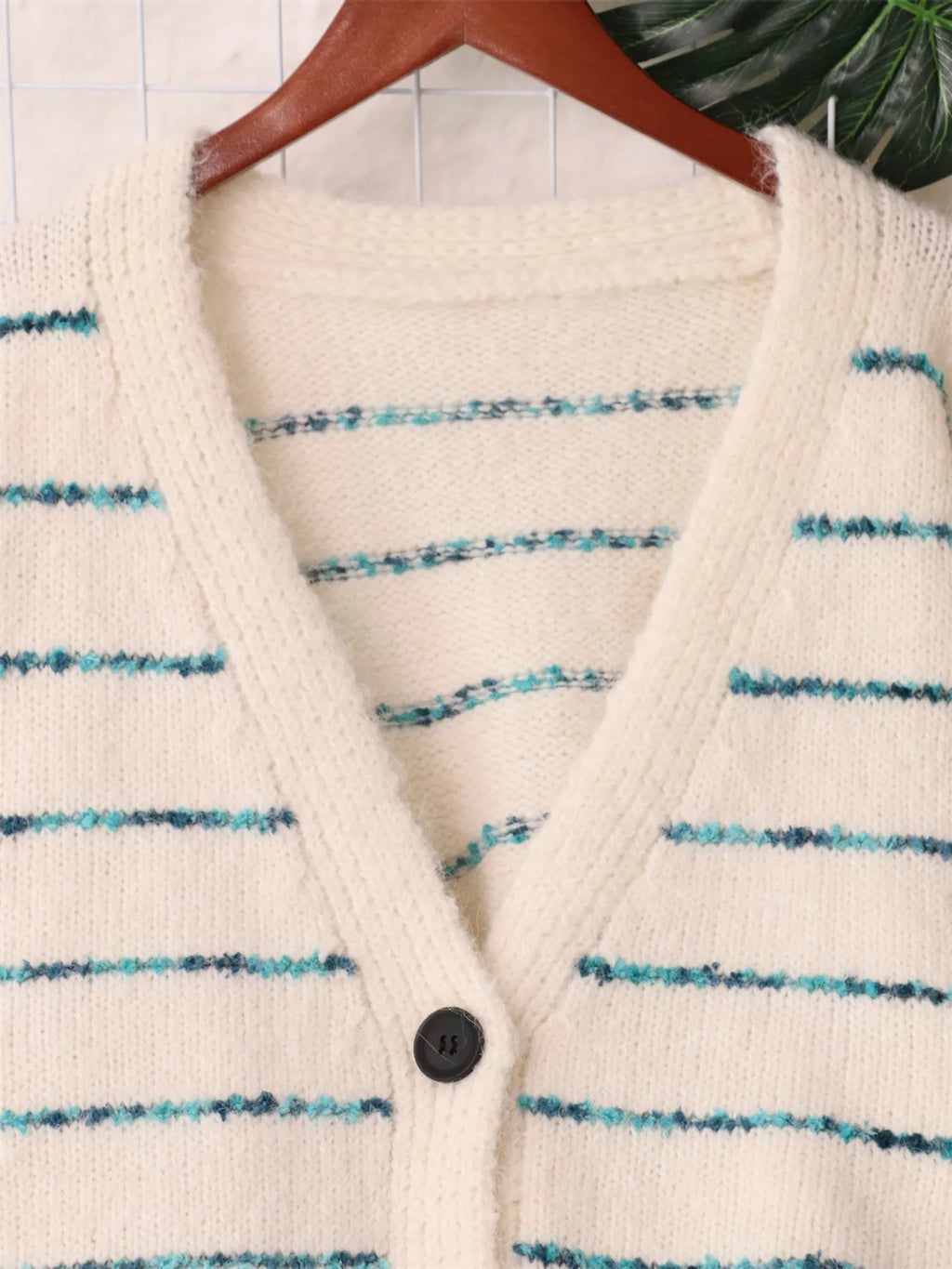 Striped Button-Up Cardigan with V-Neck Design