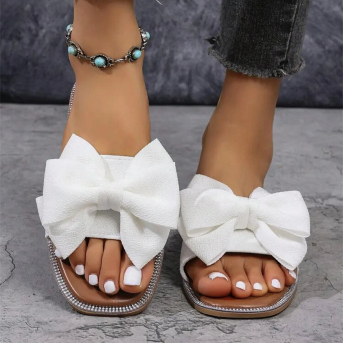 Bow Open Toe Flats Sandals