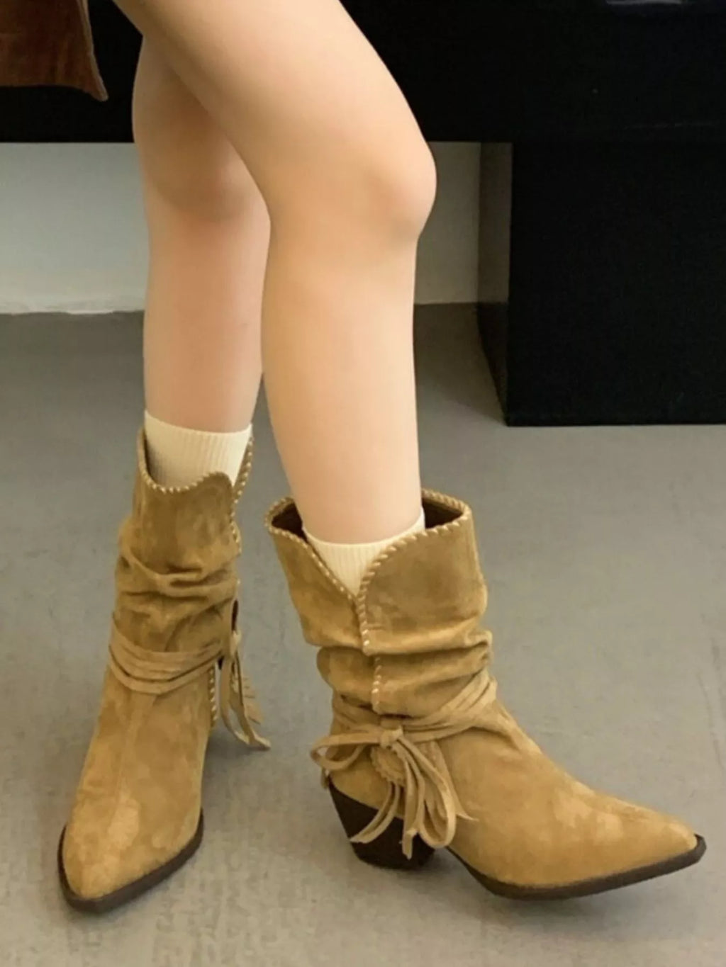 Point Toe Block Heels Boots