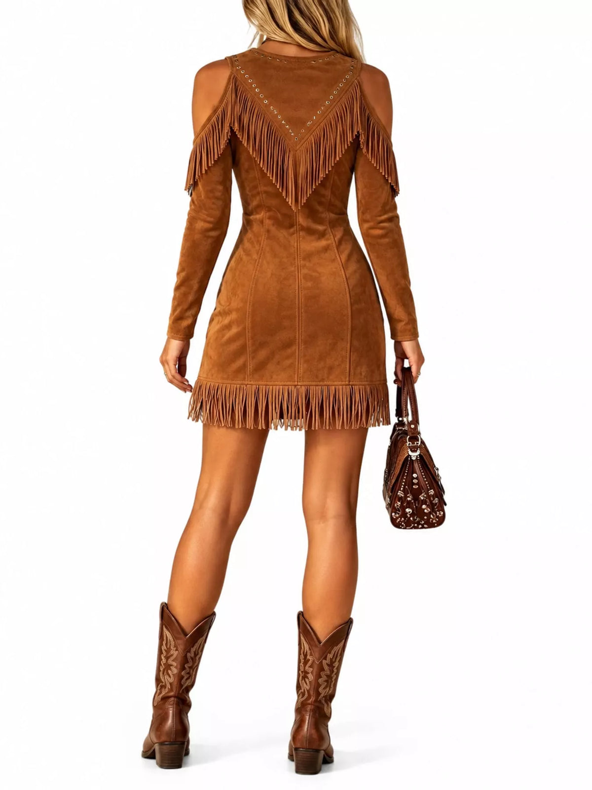 Full Size Fringed Cold-Shoulder Zip-Front Mini Dress Plus Size
