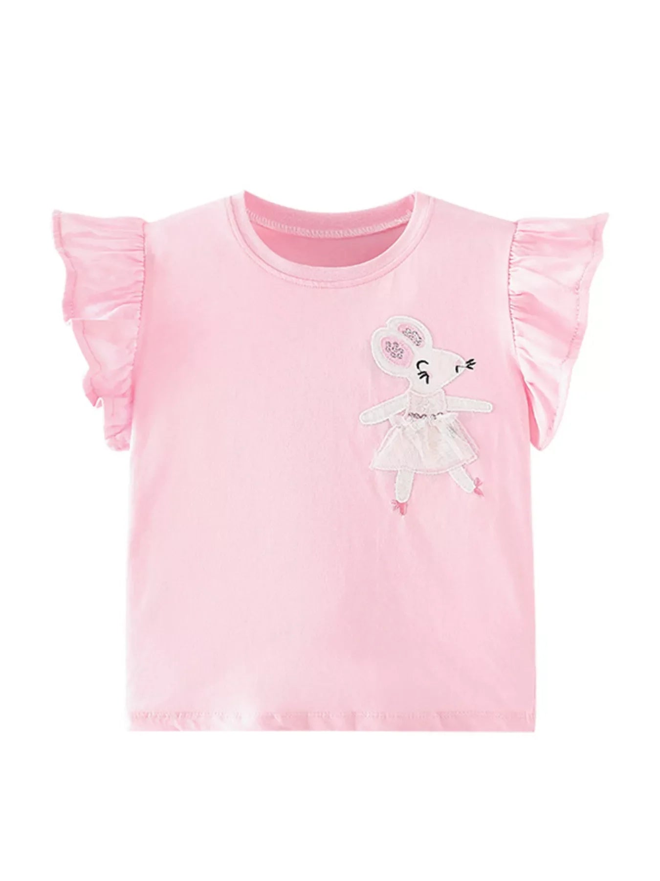 Children's Mouse Applique Ruffle Sleeve T-Shirt