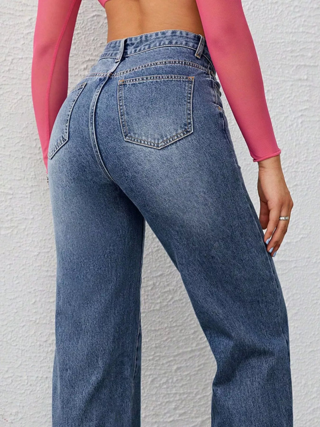 High-Waisted Wide-Leg Washed Jeans