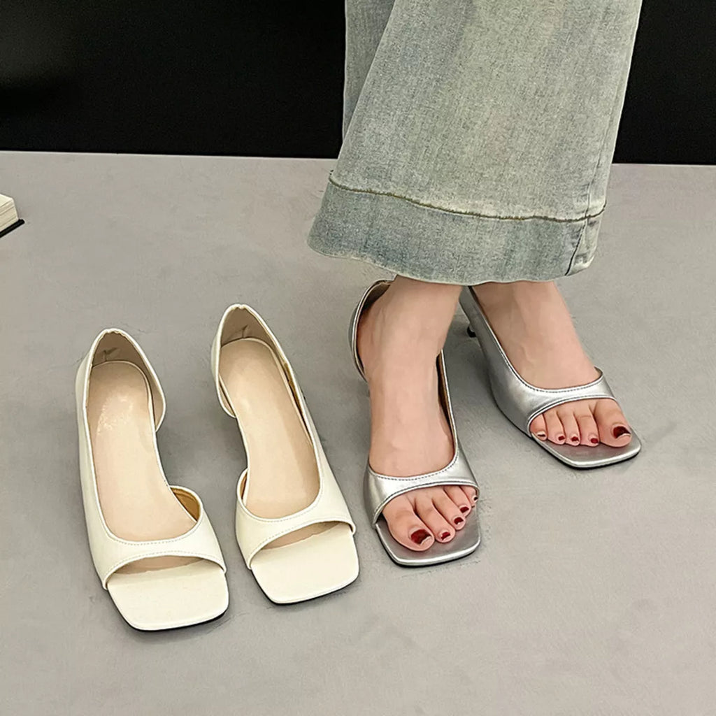 Open Toe Flare Heels Sandals