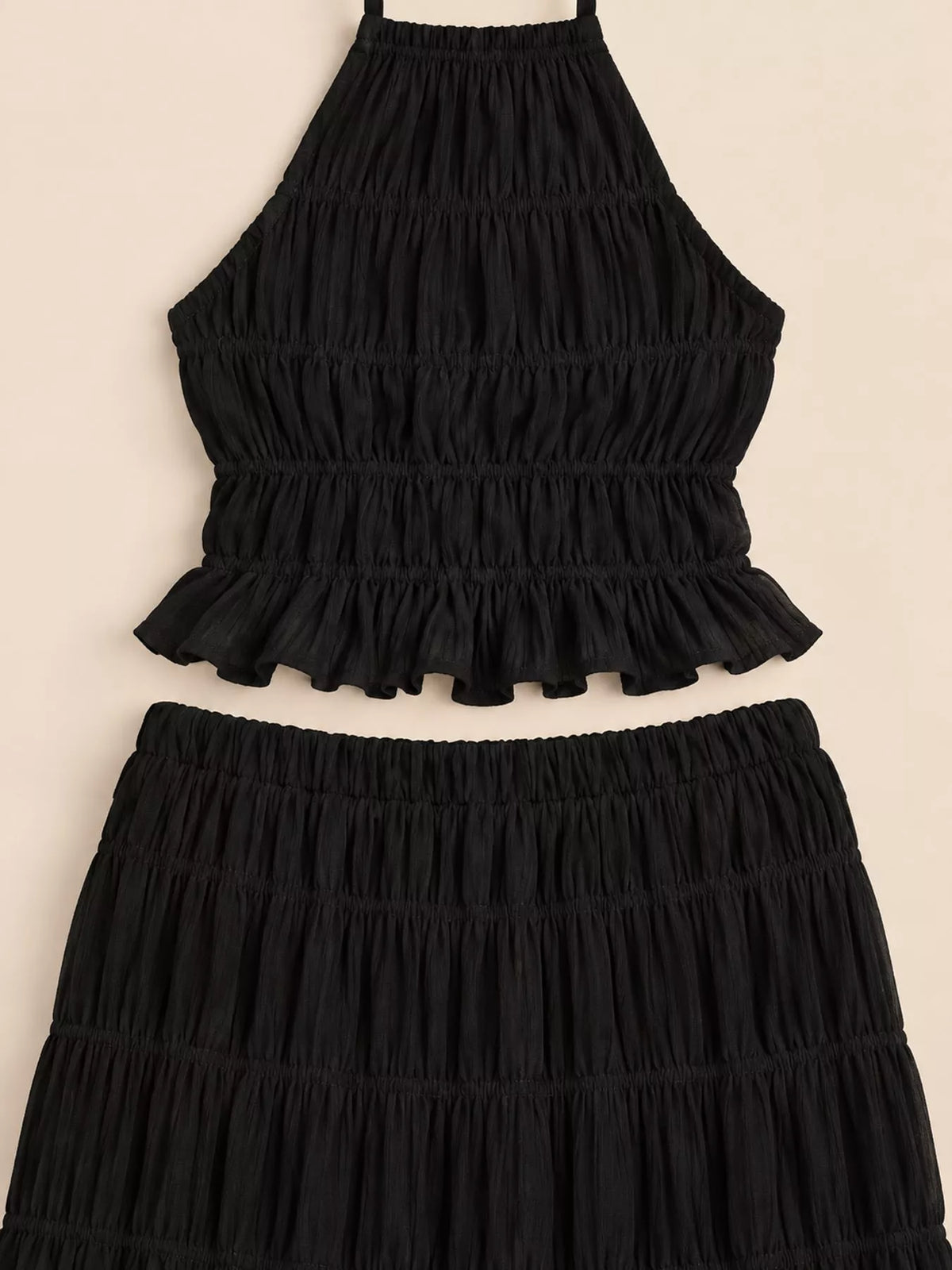 Boho Chic Ruffled Halter Crop Top and Maxi Skirt Set