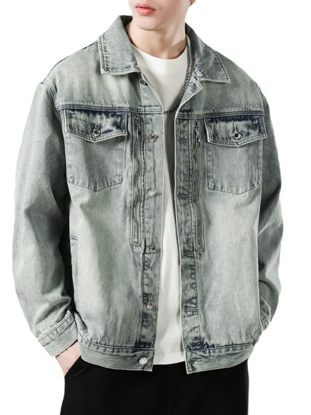Men's Full Size Wash Button Up Denim Jacket Plus Size