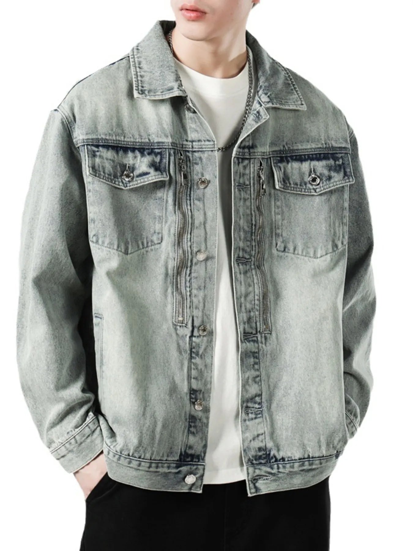 Men's Full Size Wash Button Up Denim Jacket Plus Size