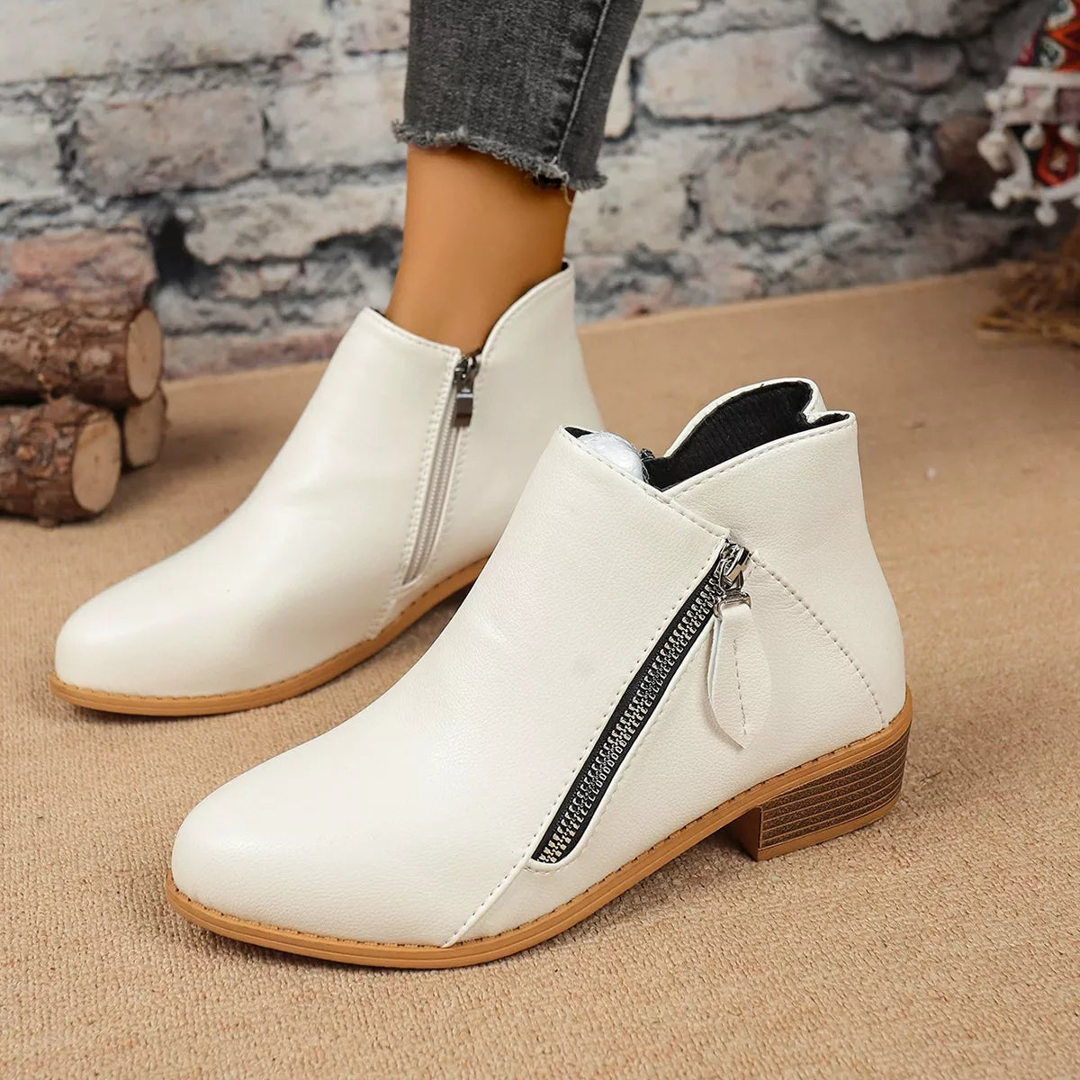 Size Zipper Block Heels Boots