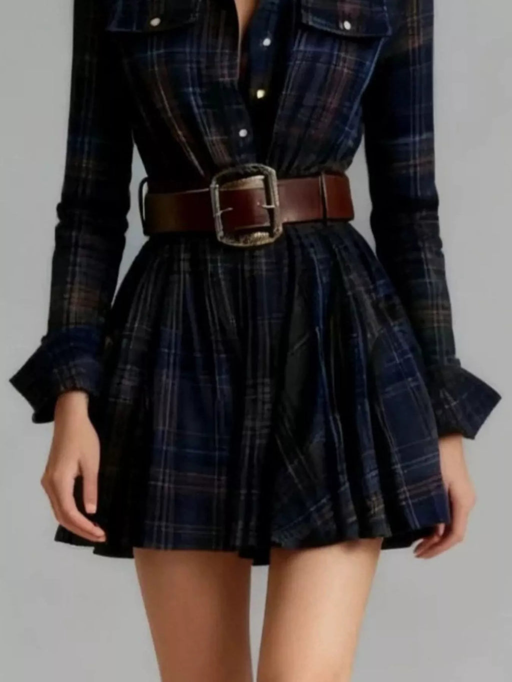 Plaid Long Sleeve Shirt Dress